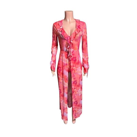 Fashion Nova V neck multicolor front tie mesh skirt M - Picture 2 of 8